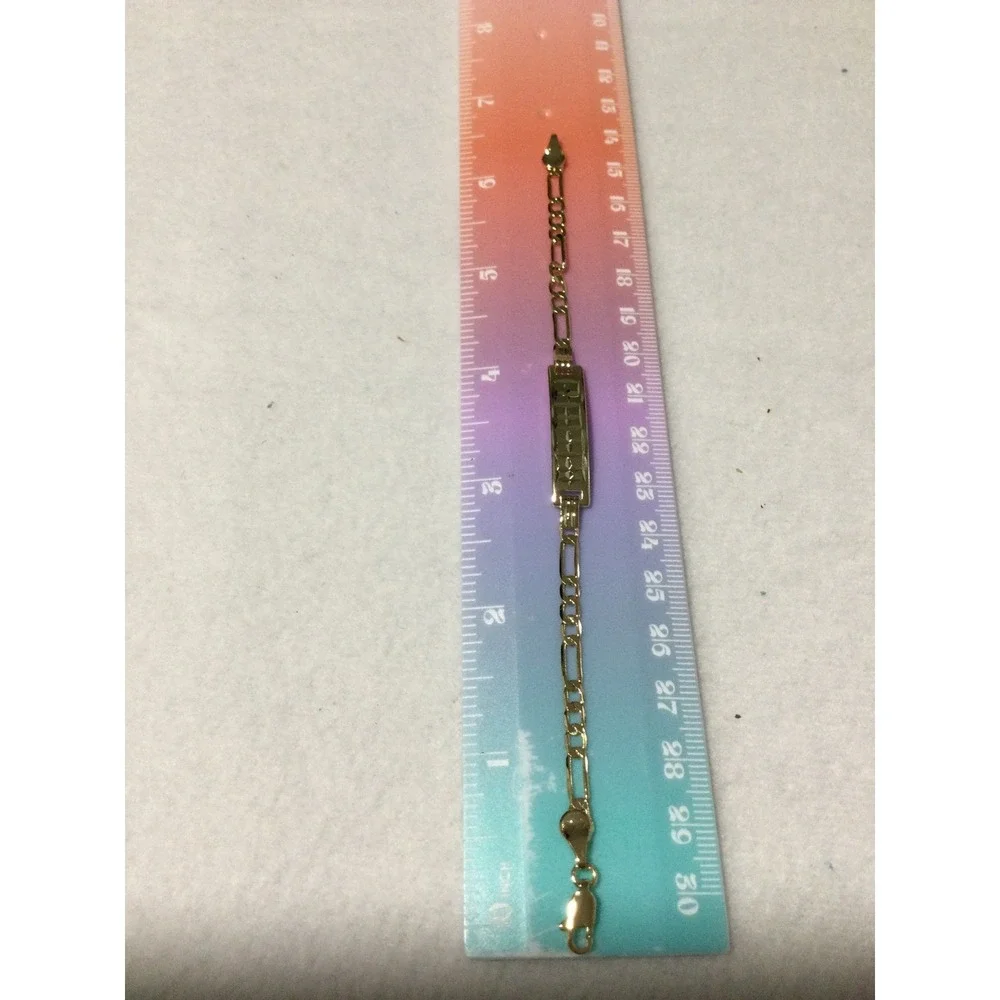 Laminated Gold Tone  ID Bracelet Figaro Chain‎ Infant Jewelry Christening Gift